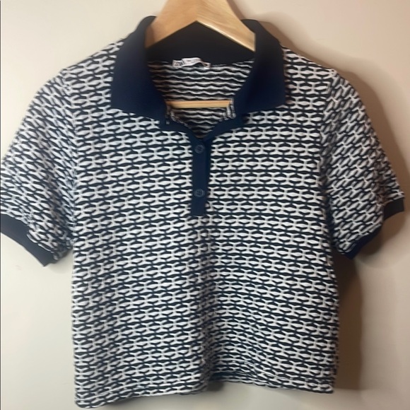 Zara Tops - Zara Navy and White Patterned Polo Top